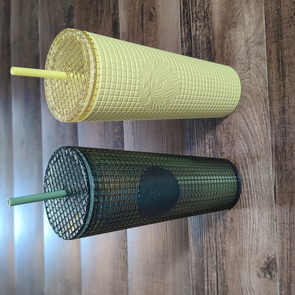 Starbucks Yellow & Green Matte Grid Venti (24oz) Cold Cup Tumblers